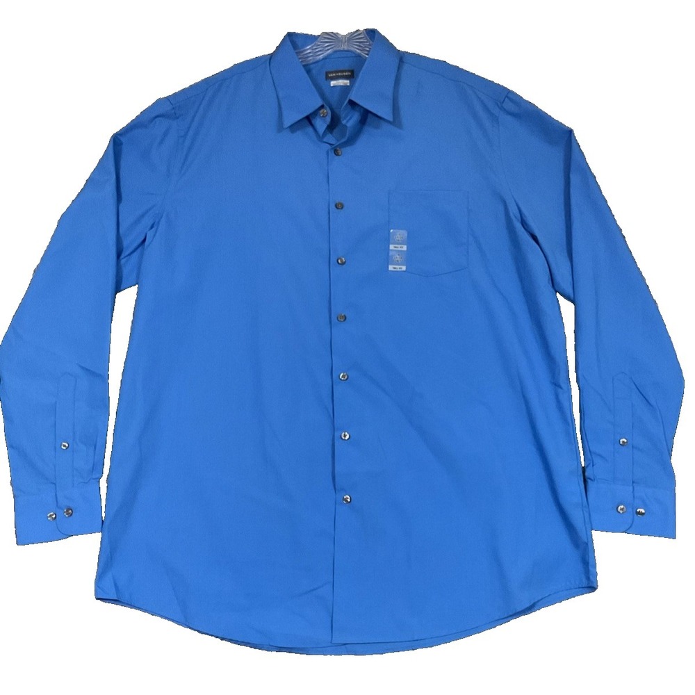 Van Heusen Shirt Mens 2XLT Blue Button Down Wrinkle Free 18 37/38 Tall Fit‎